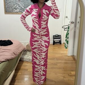 Pink and White Patterned Maxi Dress